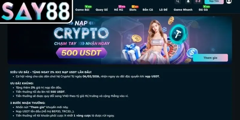 Thưởng nạp crypto nhận ngay 500 USDT